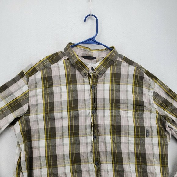 Columbia Shirt Men's Long Sleeve Button Up Collared Green White Yellow Plaid XL - Picture 6 of 12